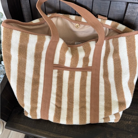 NWT Striped Tan and Cream Terry Tote Bag - Picture 1 of 5